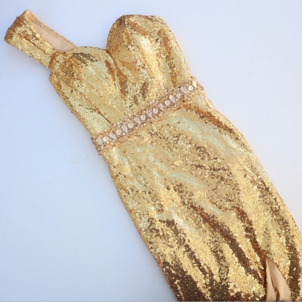 GOLD PAGEANT DRESS W/ TRAIN 5XS Red Carpet Gala White Tie Party Bridal Gown